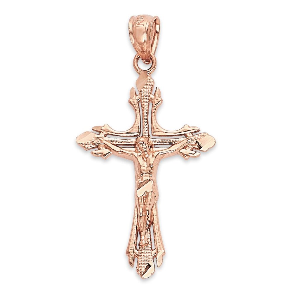 Solid 14k Rose Gold Crucifix Pendant - Religious Jewelry Gifts for Her